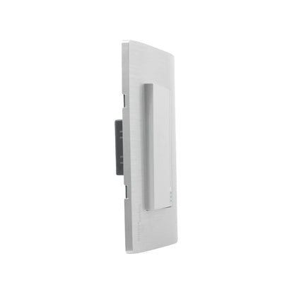 Placa botón para timbre Super átomo SA1307-LP, acabado aluminio cepillado plata con botón blanco