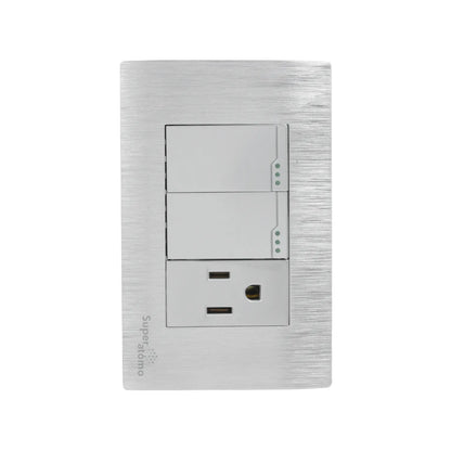 Placa Super átomo de aluminio cepillado con 2 interruptores de luz y 1 tomacorriente con cargador USB