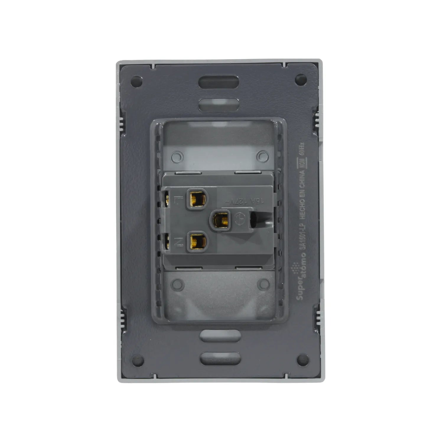 Placa eléctrica Super átomo de 1 contacto, 15A 127V~, color gris, uso residencial.