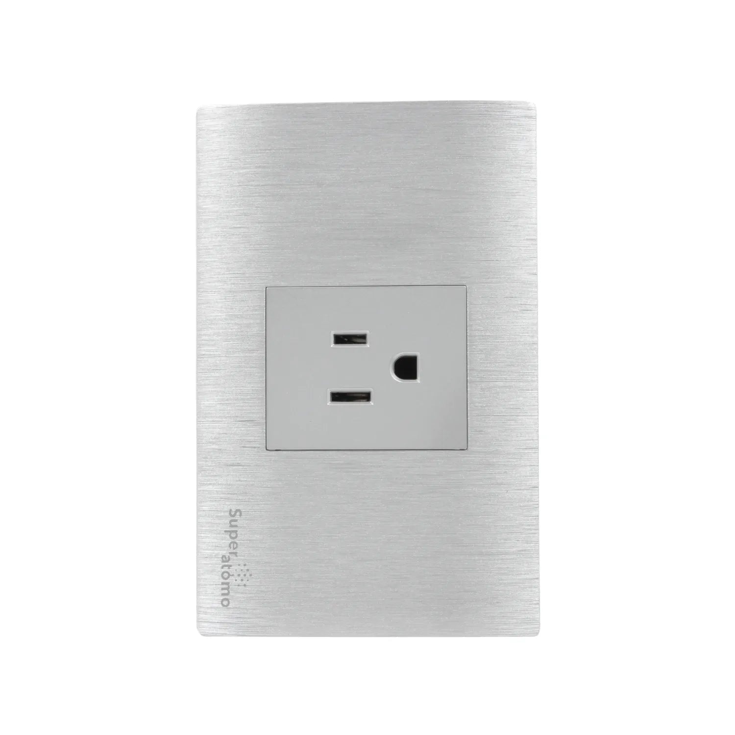 Placa eléctrica Super átomo con 1 contacto, acabado plateado cepillado, toma de corriente de pared