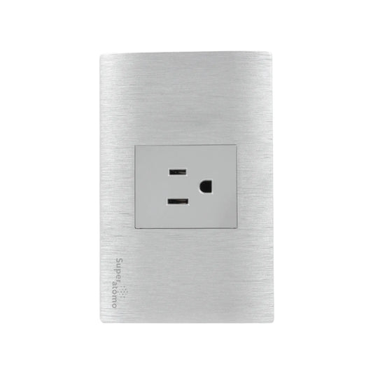 Placa eléctrica Super átomo con 1 contacto, acabado plateado cepillado, toma de corriente de pared