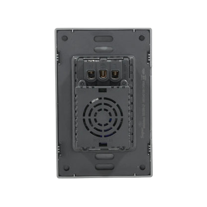 Placa eléctrica gris Super átomo SA1504-LP, vista trasera con conexiones 15A 127V para 2 contactos, USB y Tipo C.