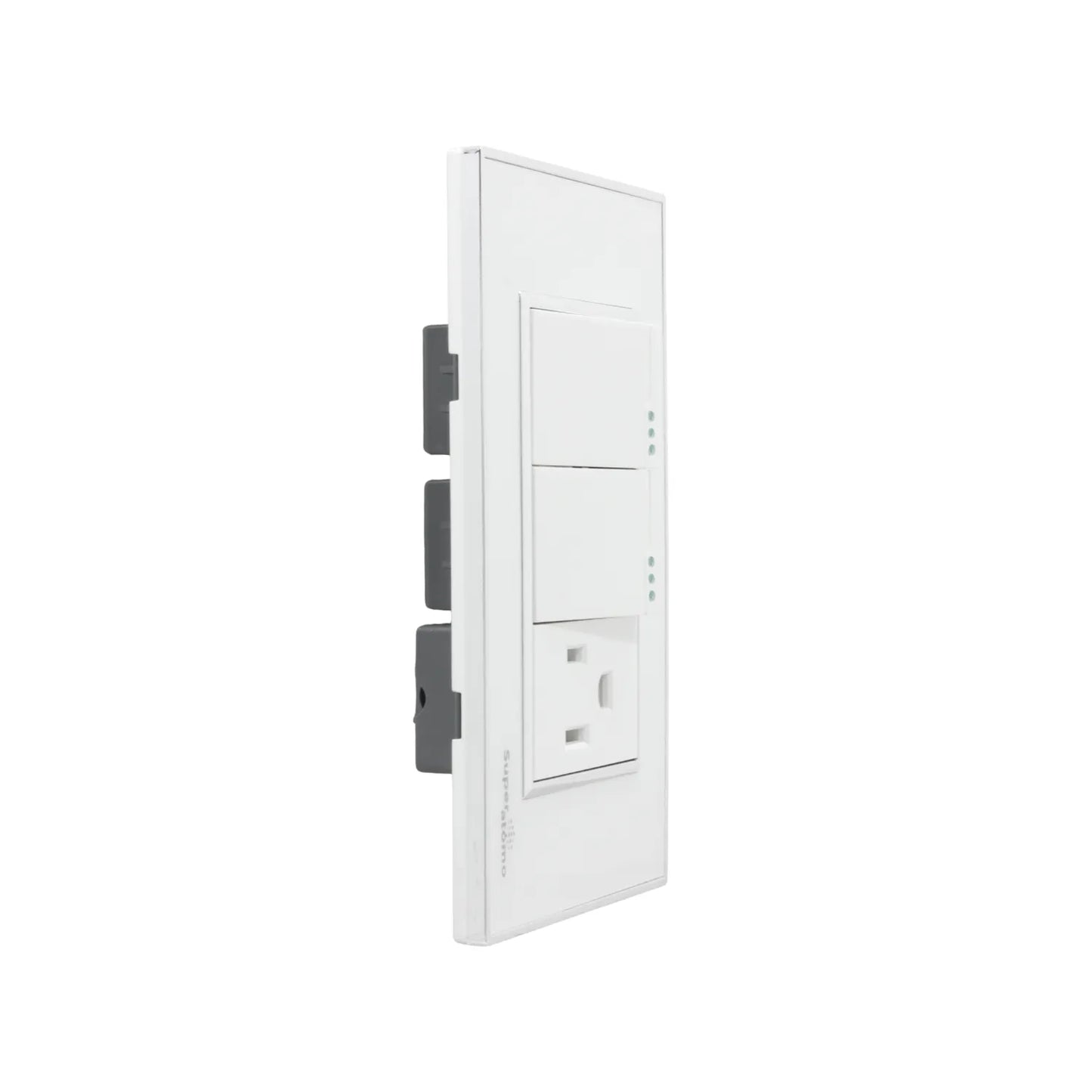 Placa eléctrica blanca Super átomo con 2 interruptores de luz y 1 tomacorriente de pared residencial