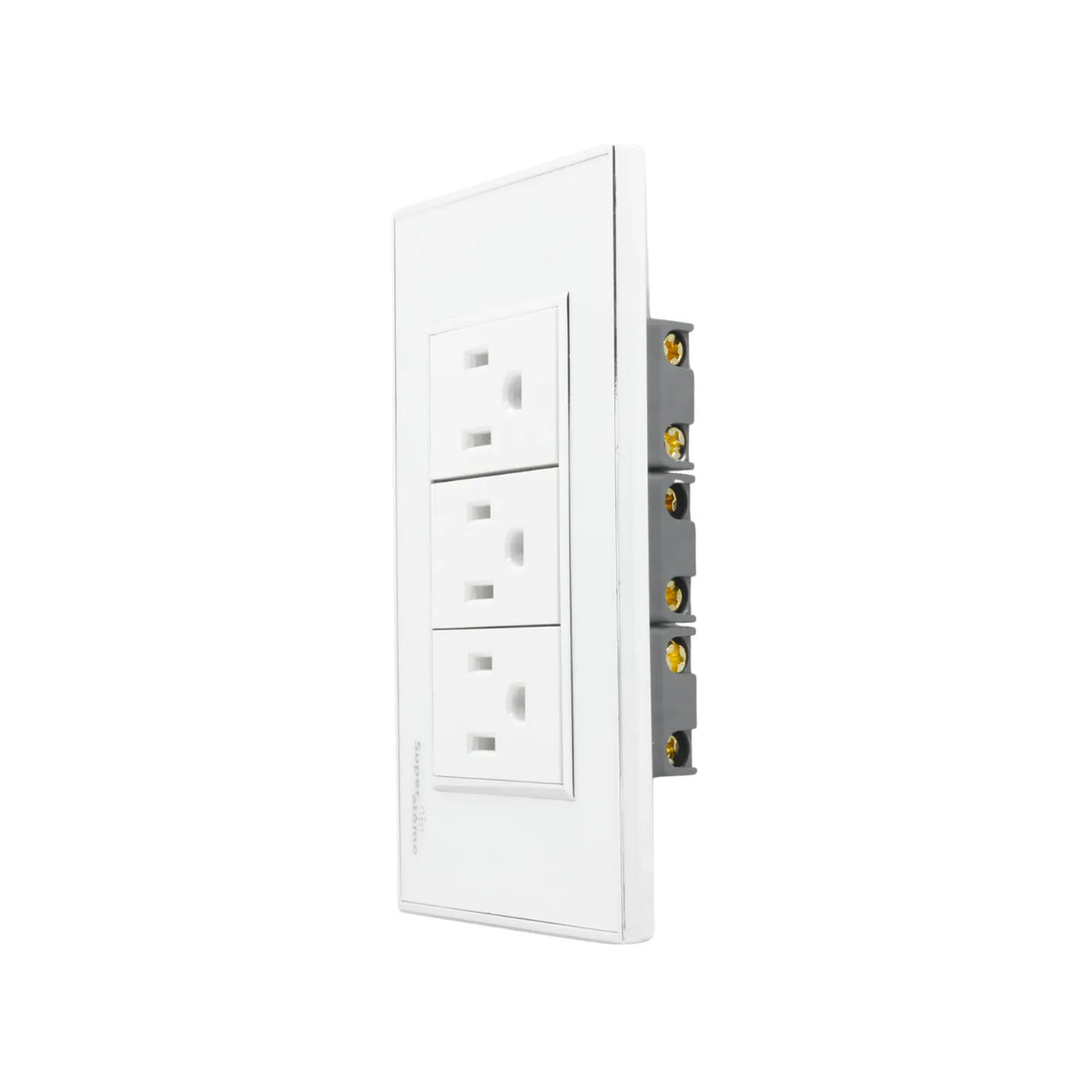 Placa de 3 contactos eléctricos Superátomo blanca para instalaciones domésticas