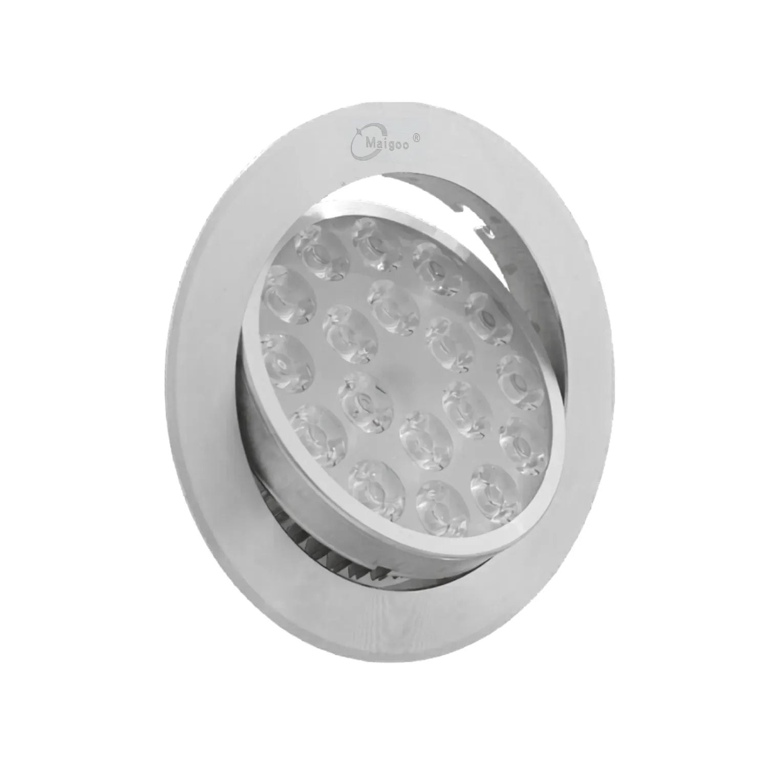 Foco LED empotrable Maigoo redondo plateado orientable para iluminación interior de alta potencia.