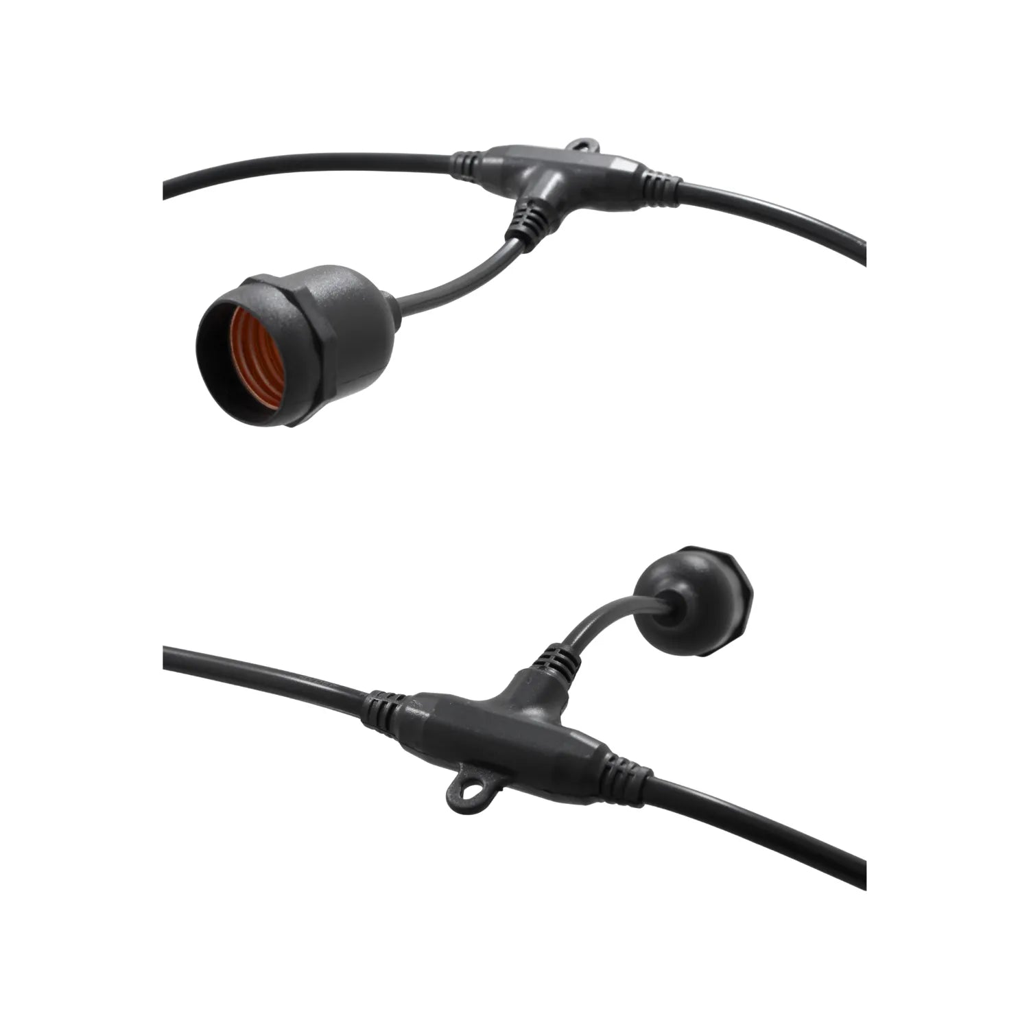 Portalámparas negro tipo T para guirnalda de luces exterior E27 resistente al agua para iluminación decorativa