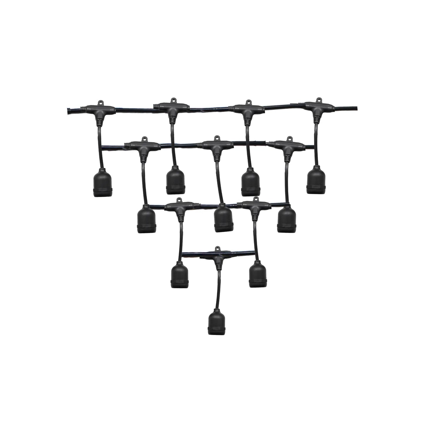 Guirnalda de luces exterior tipo festón negra con soquetes colgantes para decoración de terraza y jardín