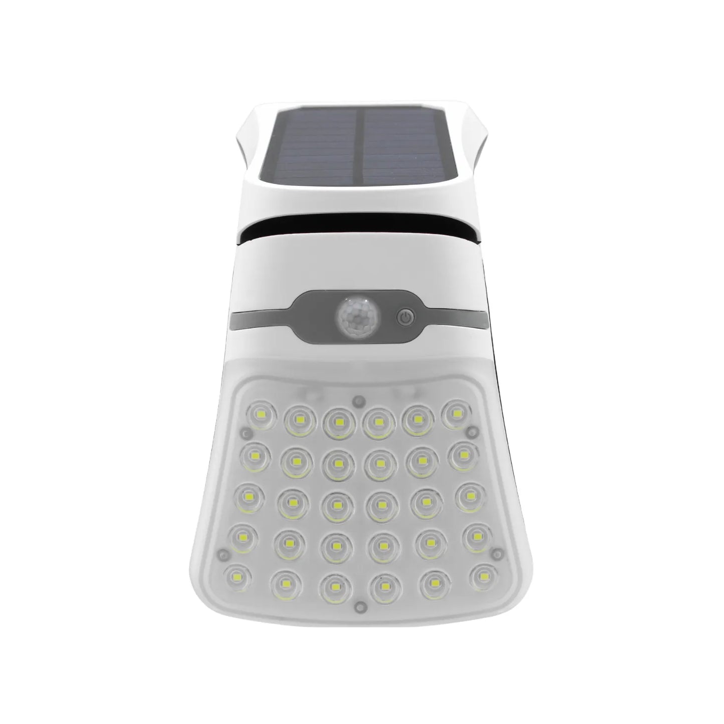 Foco solar LED exterior blanco con sensor de movimiento y panel solar integrado para pared y jardín