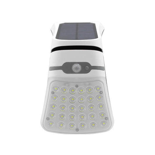 Foco solar LED exterior blanco con sensor de movimiento y panel solar integrado para pared y jardín