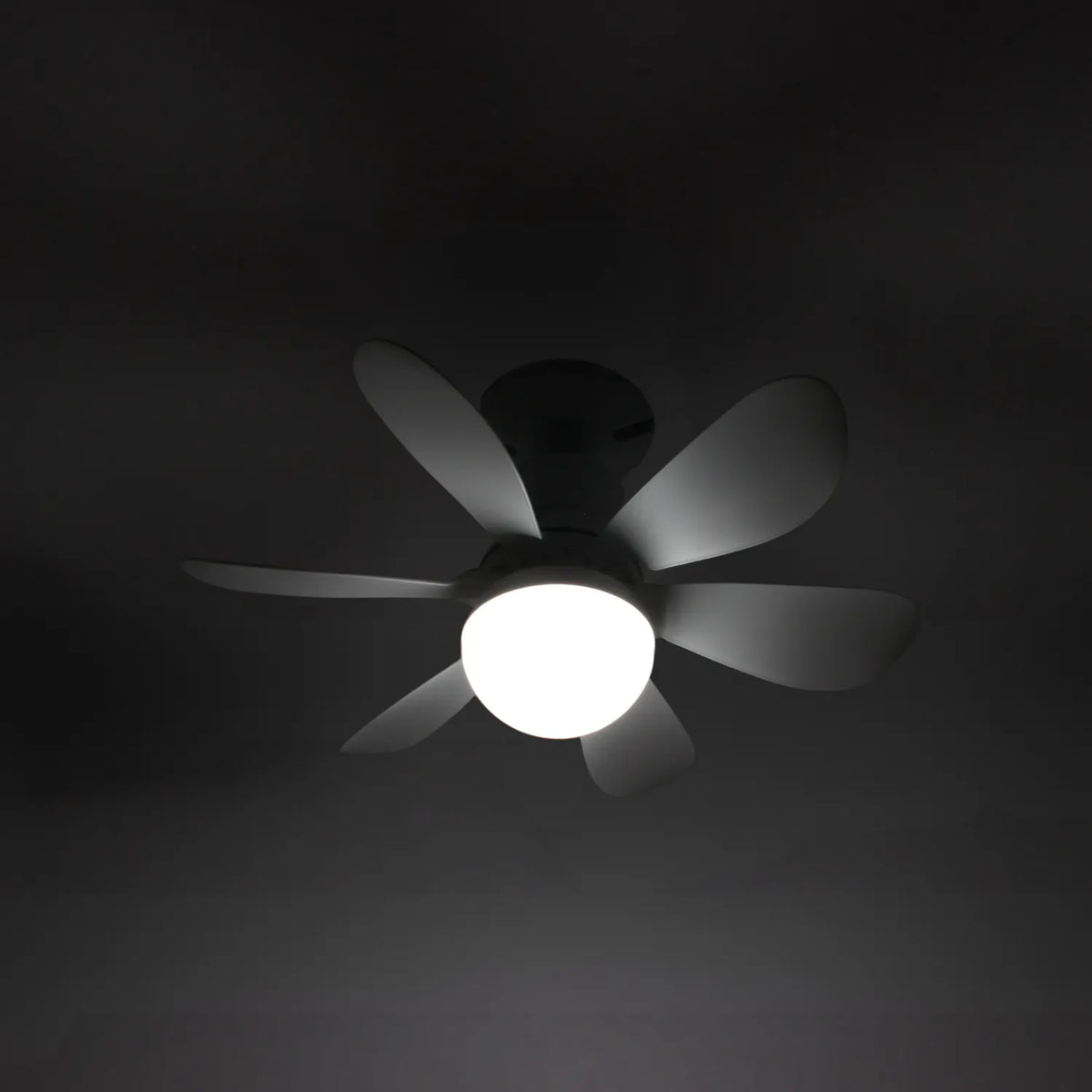 Ventilador de techo con luz LED integrada y 6 aspas blancas diseño moderno y compacto para interiores