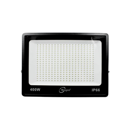 Reflector LED Maigoo 400W IP66 negro para exteriores, iluminación potente y resistente al agua y polvo.