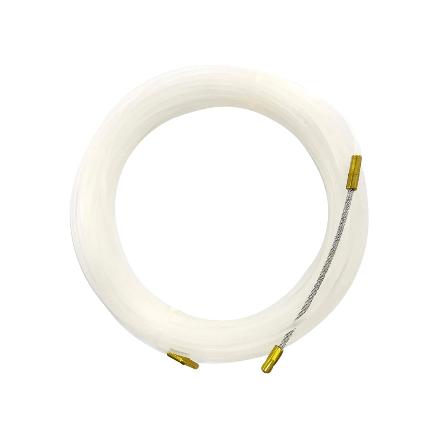 Guía para cableado de nylon monofilamento blanco 20 metros, enrollada con terminales metálicos