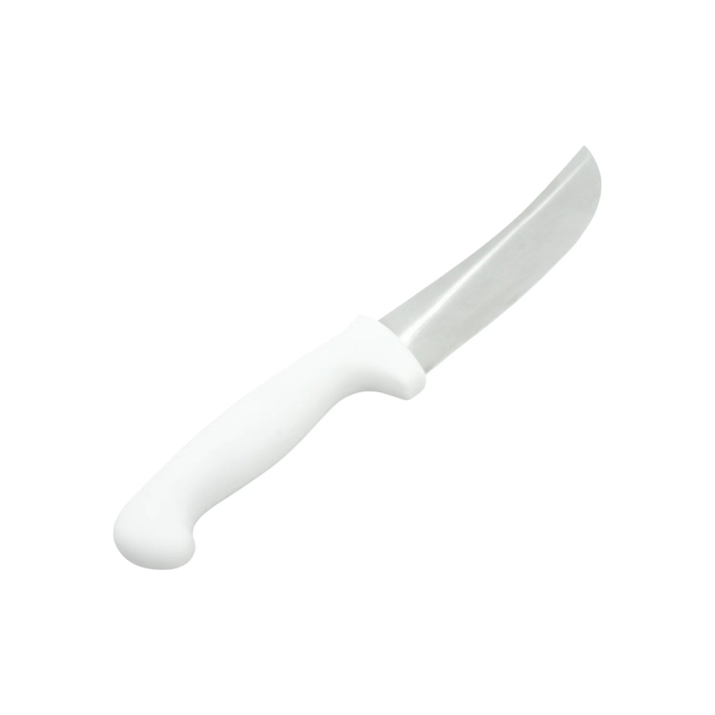 Cuchillo deshuesador profesional con hoja curva de acero inoxidable y mango blanco ergonómico