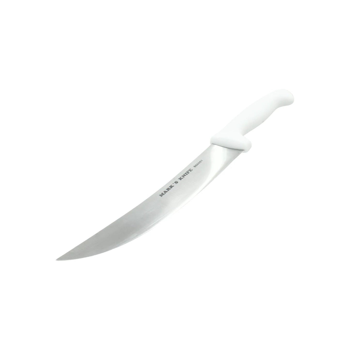 Cuchillo carnicero profesional Mark's Knife 666001 de 8 pulgadas, hoja acero inoxidable, mango blanco ergonómico