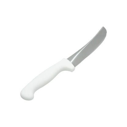 Cuchillo carnicero profesional de 10 pulgadas con hoja curva de acero inoxidable y mango ergonómico blanco.