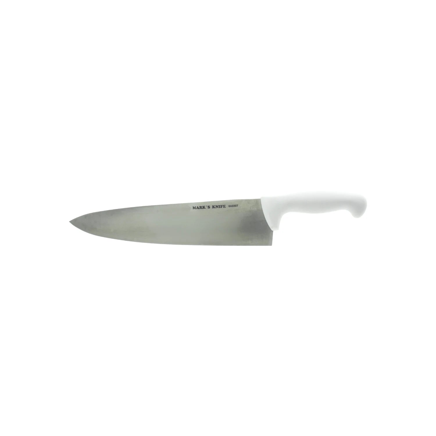 Cuchillo de chef profesional Mark's Knife 666007 de 12" con hoja de acero inoxidable y mango blanco ergonómico