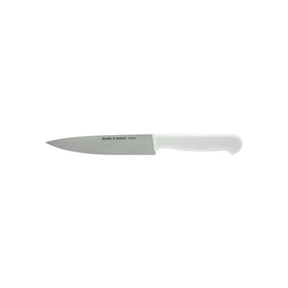Cuchillo de utilidad profesional Mark's Knife 666009 con hoja de acero inoxidable y mango blanco.