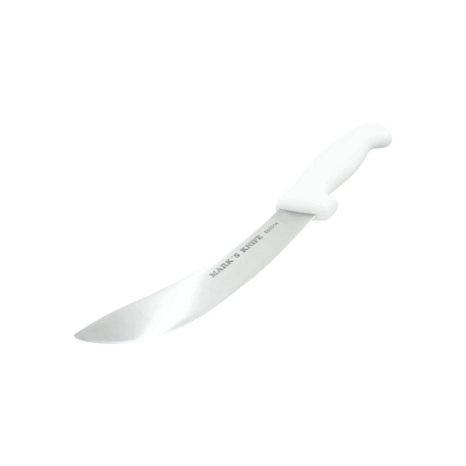 Cuchillo profesional 6" para torreón Mark's Knife 666014, hoja curva acero inoxidable y mango blanco.