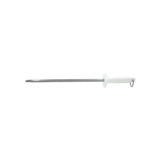 Chaira redonda de 12 pulgadas para afilar cuchillos, mango ergonómico blanco con gancho para colgar
