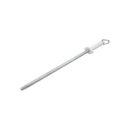 Chaira de afilar cuchillos redonda, barra de acero profesional con mango ergonómico blanco