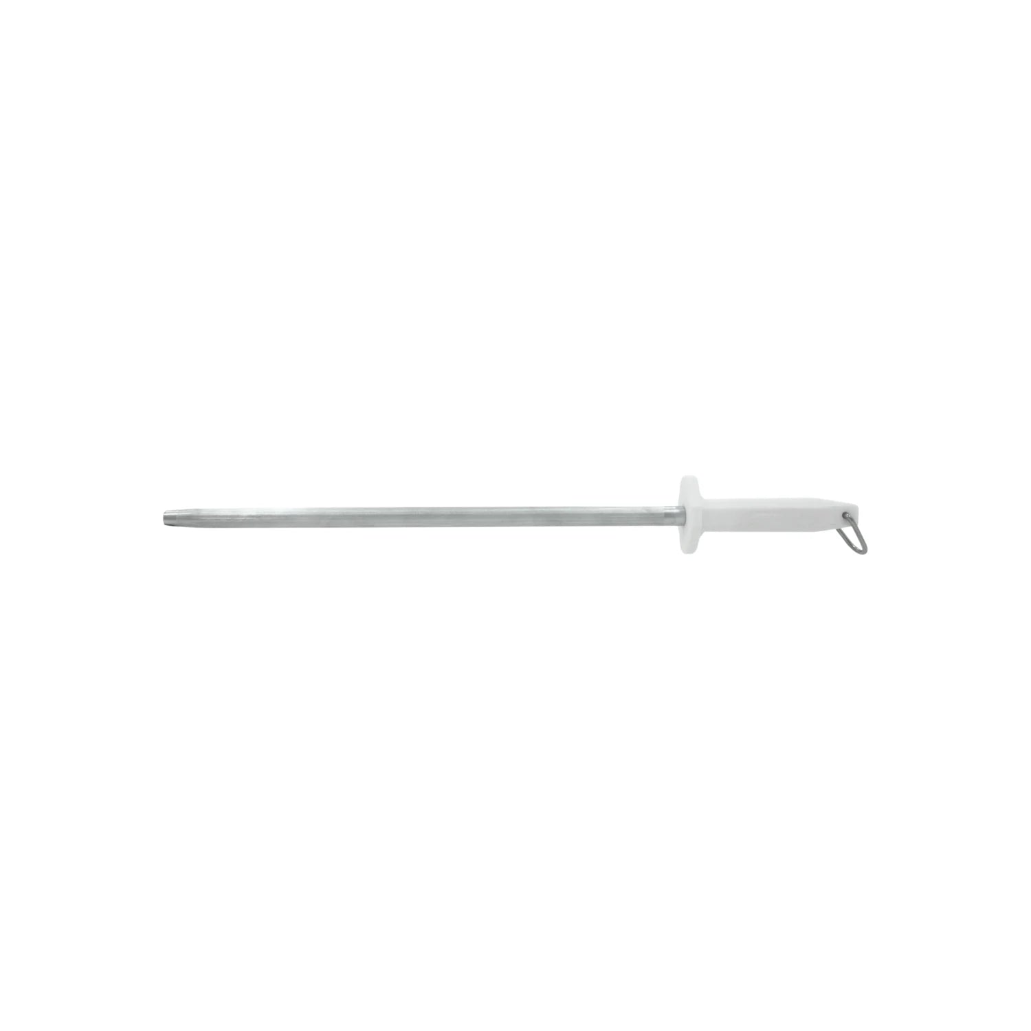 Chaira de acero redonda para afilar y pulir cuchillos, mango ergonómico blanco con anilla para colgar