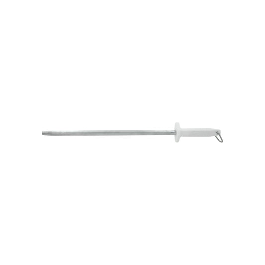 Chaira de acero redonda para afilar y pulir cuchillos, mango ergonómico blanco con anilla para colgar