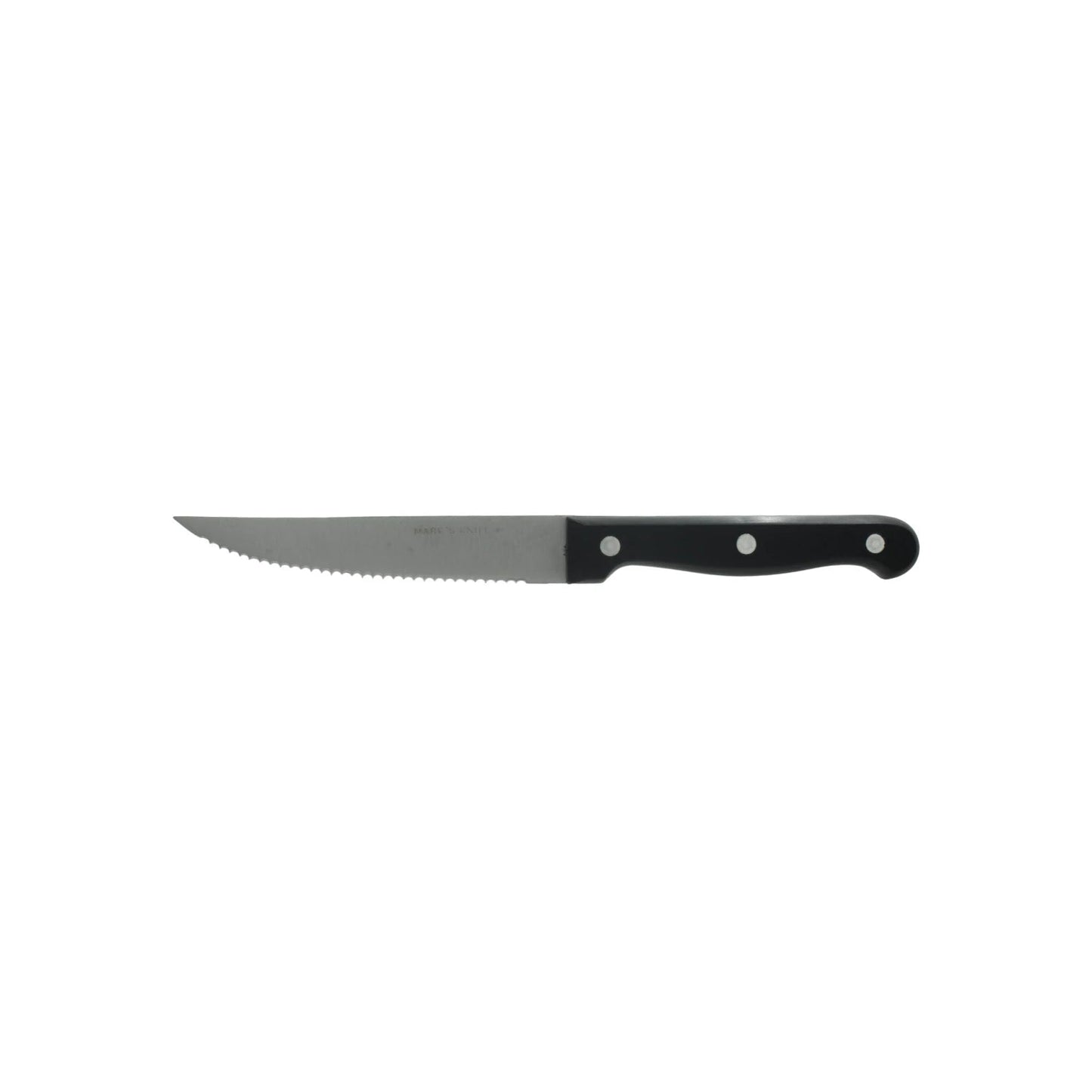 Cuchillo de sierra Mark's Knife con mango de plástico negro, hoja metálica serrada para carne