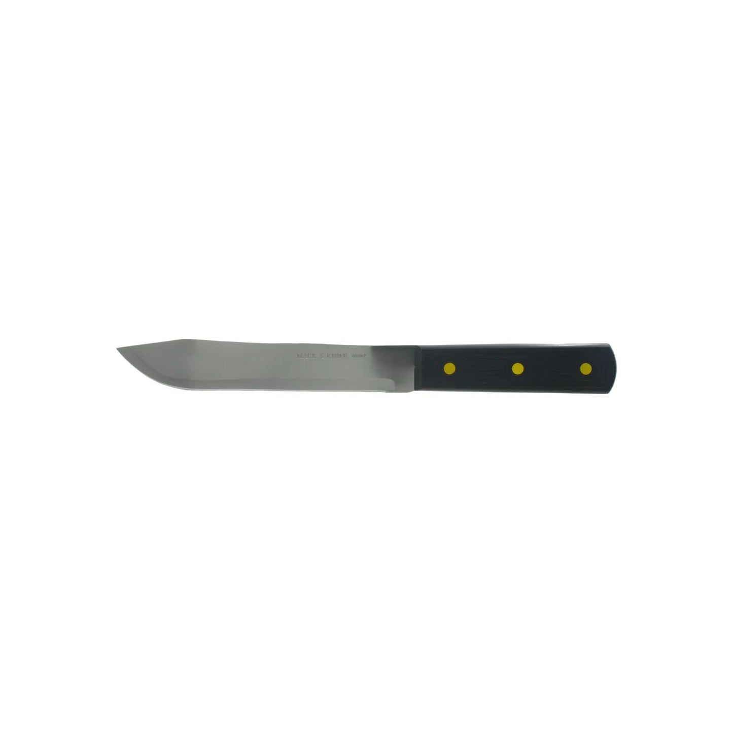Cuchillo cebollero Mark's Knife 7 pulgadas hoja de acero inoxidable mango de plástico negro con remaches amarillos