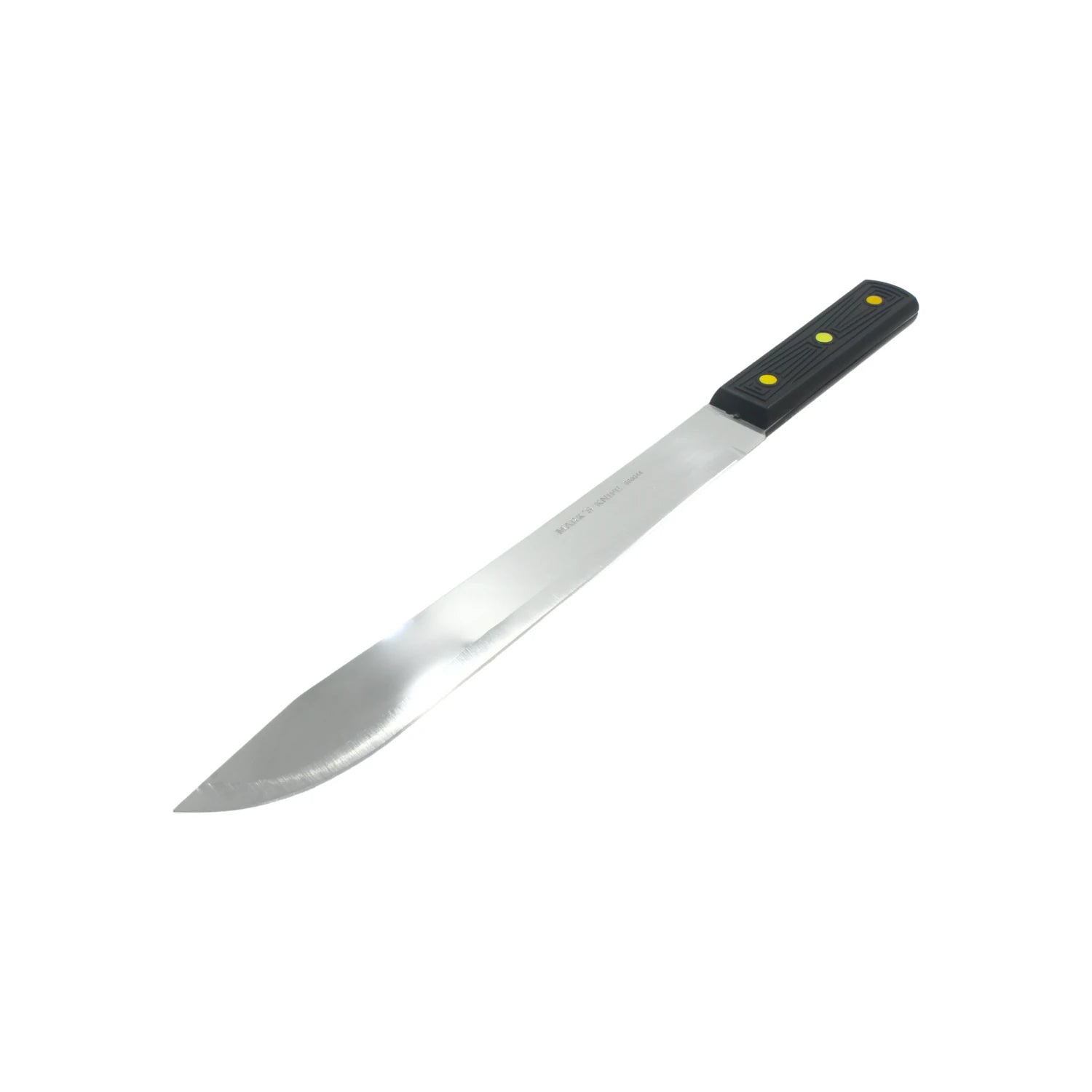 Cuchillo cebollero 9" Mark's Knife, mango plástico negro, 3 remaches amarillos, hoja acero inoxidable.