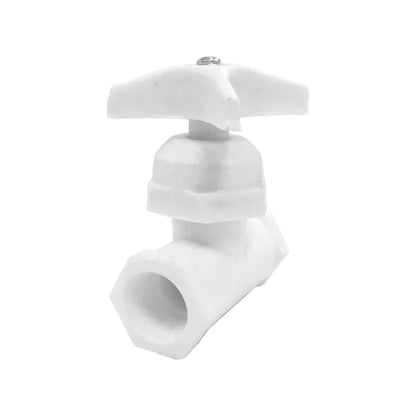 Llave de paso angular PVC blanca 1/2 roscable, reforzada, con maneta ergonómica para fontanería