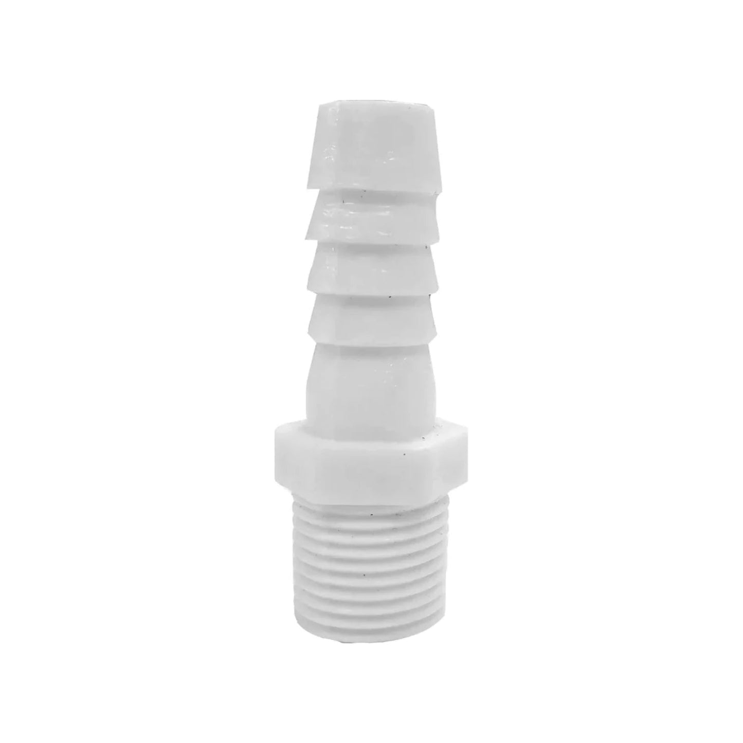 Conector plástico blanco 1/2" (13mm) rosca macho a espiga para manguera