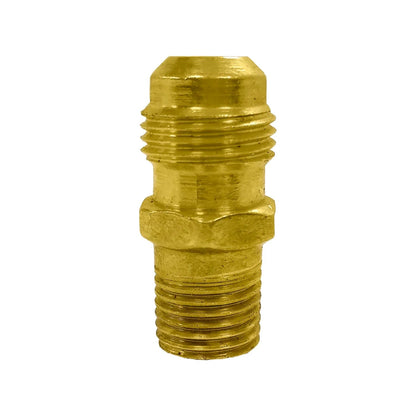 Niple terminal de latón dorado rosca macho a flare para tubería 3/8"x1/4"