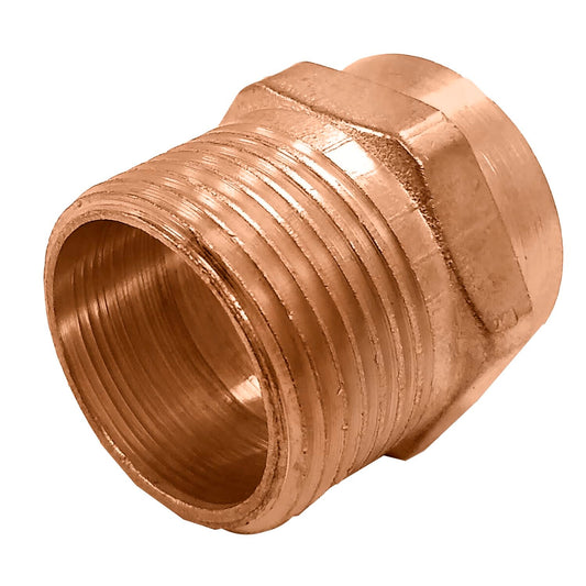 Elaborado de cobre.,Conector rosca exterior de 3/4",Conector resistente a altas temperaturas.,Conector de cobre resistente a la corrosiÃ³n.