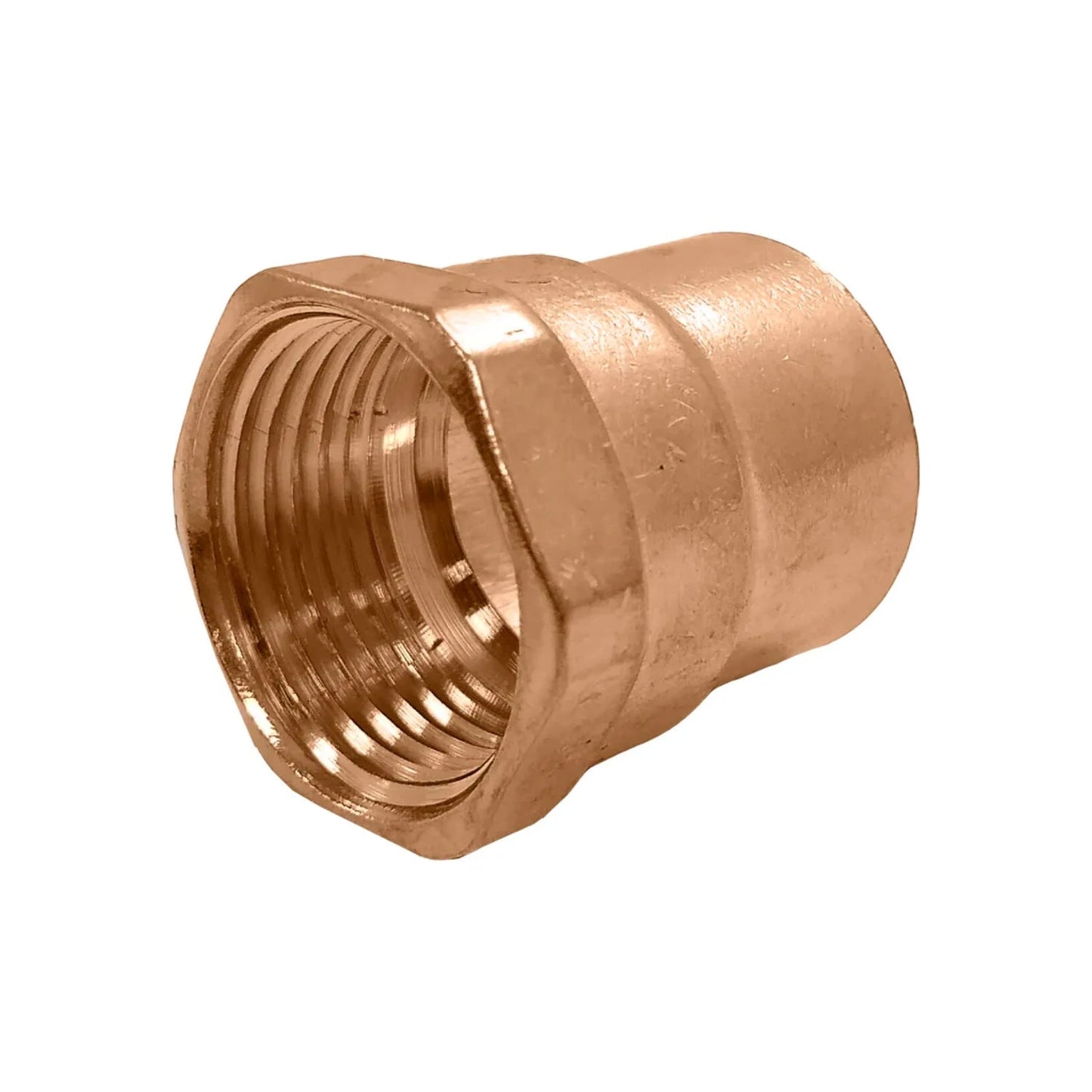 Conector de cobre 3/4" rosca interior hembra para unión de tuberías y sistemas de plomería