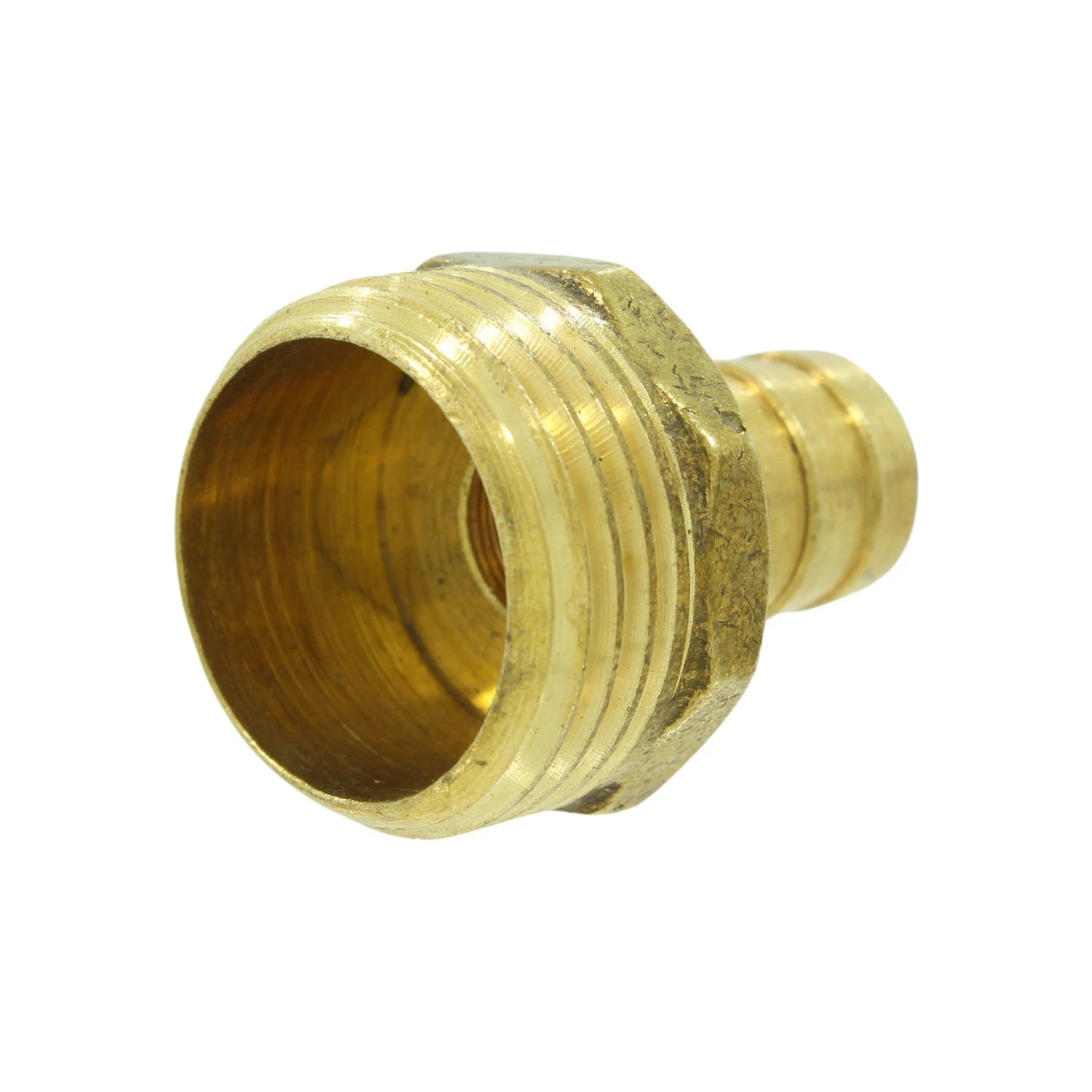 Conector de bronce 3/4" con rosca macho y espiga para manguera, ideal para fontanería