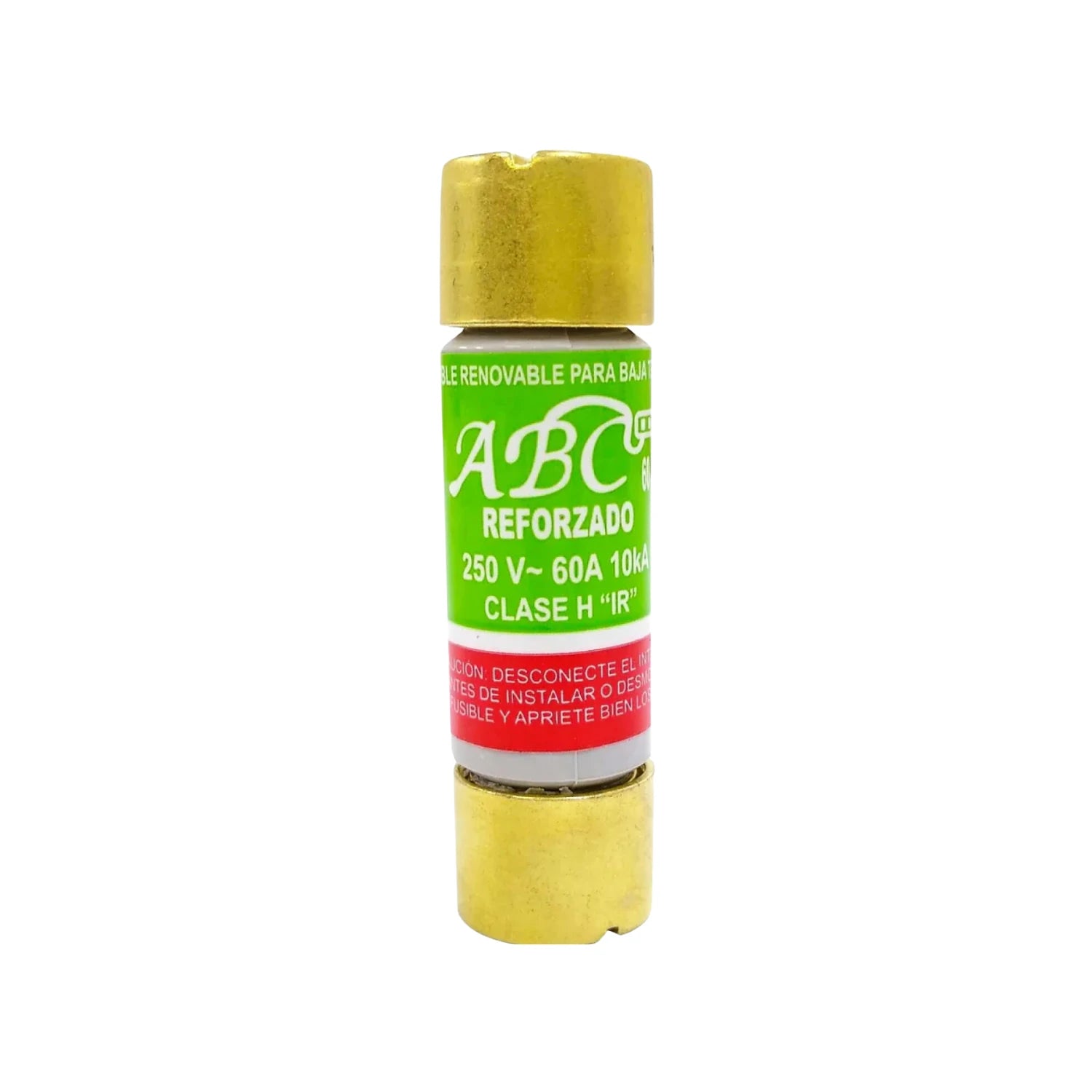 Fusible ABC reforzado 60A 250V clase H, cartucho con extremos dorados para protección eléctrica.