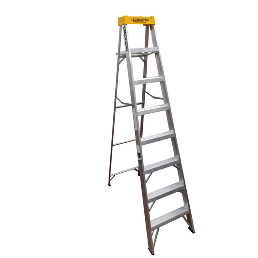 Escalones: 7,TamaÃ±o: 2.44 m,Altura mÃ¡xima de seguridad: 1.72 m, nMaterial: aluminio.,Peso mÃ¡ximo: 175 kg,Escalones planos de aluminio antiderrapante con huella de 76.2 mm