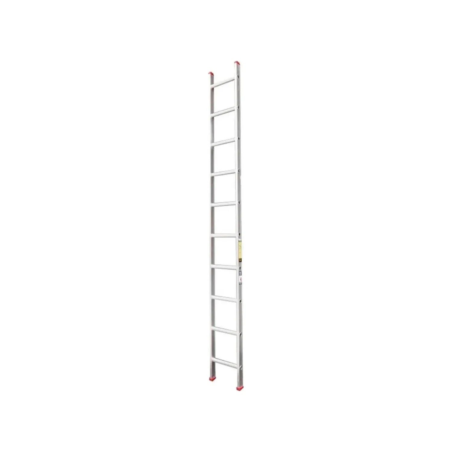 Escalera recta de aluminio 10 peldaños (3.09m) con topes rojos para trabajos en altura.