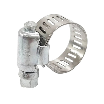 Banda de acero inoxidable.,Apertura mínima: 7/16" (11 mm).,Apertura máxima: 25/32" (19.84 mm).,Tornillo, tapa y base de acero con un acabado de dicromato de zinc resistente a la corrosión.,Uso doméstico, ferretería, jardinería y agricultura.