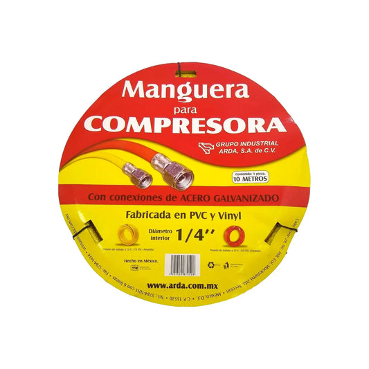 Medida: 1/4",10 metros.,Resistente a trabajo duro.,Presión 175 PSI