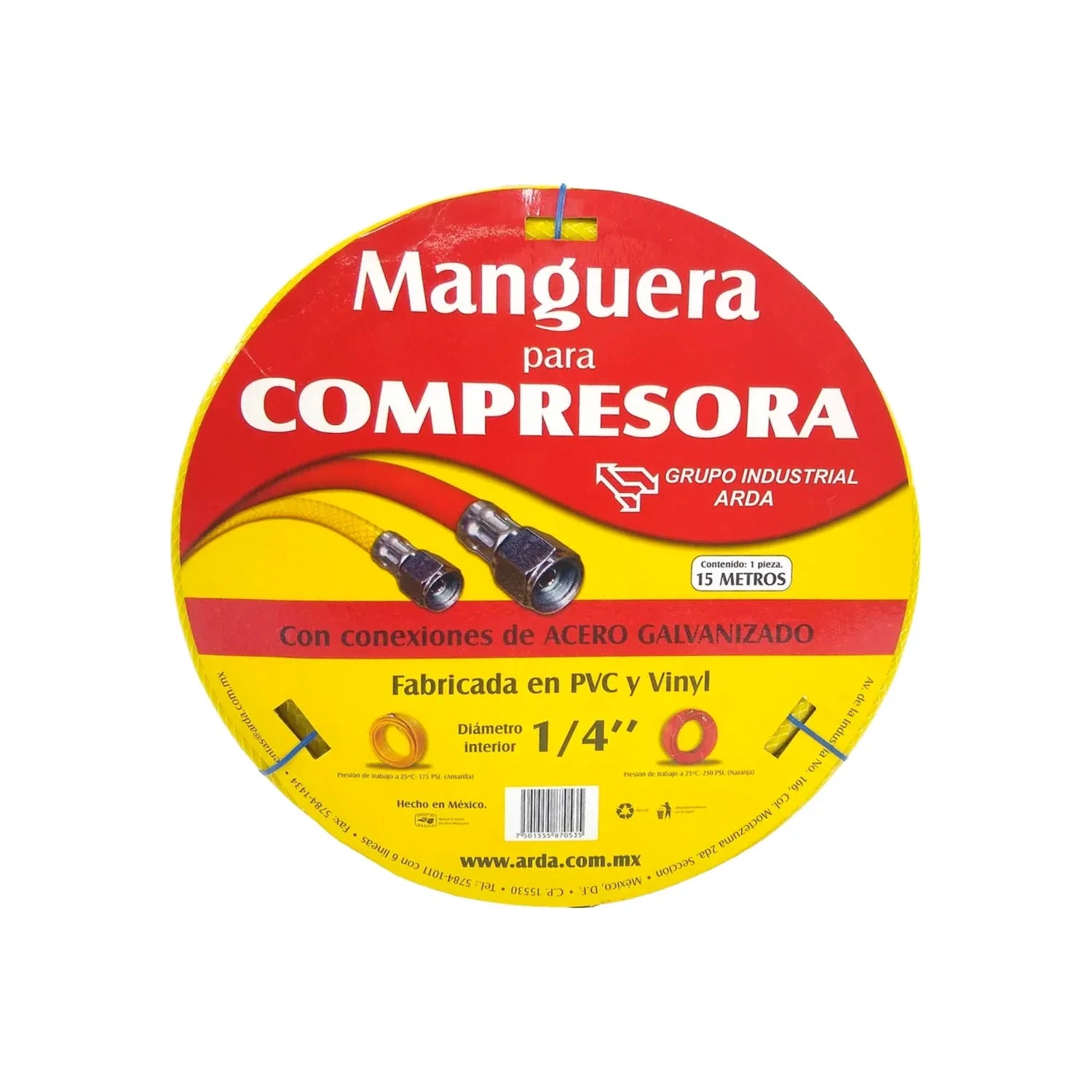 Medida: 1/4",15 metros.,Resistente a trabajo duro\nn\Presión 175 PSI