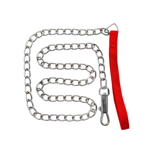 Cadena para perro de acero plateado 3.0 mm con correa de nylon roja y gancho de seguridad cromado