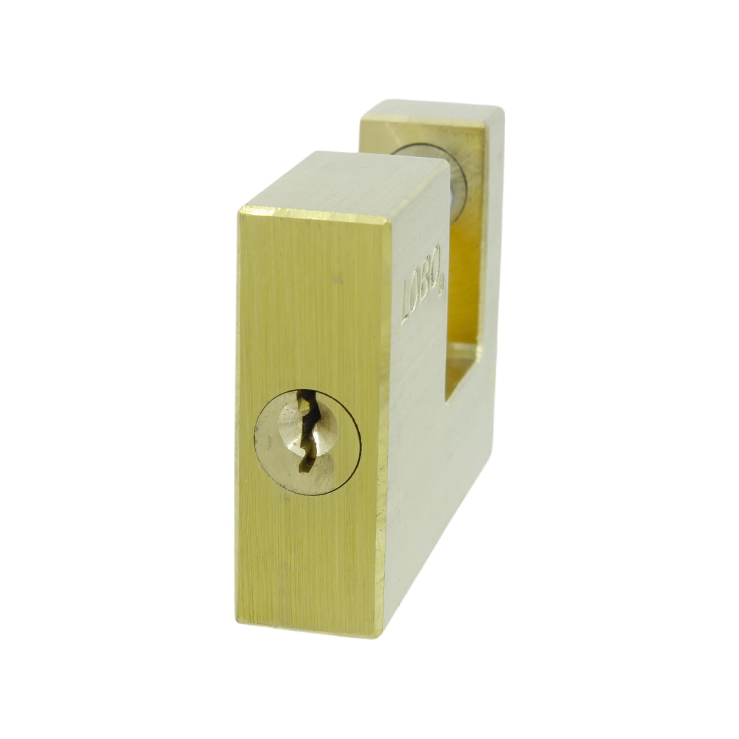Candado de seguridad Lobo para cortina, dorado de latón macizo con cilindro de llave.