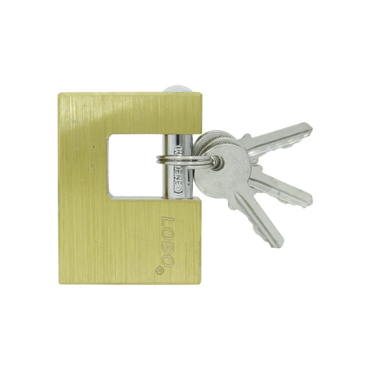 Candado rectangular de latón dorado LOBO con grillete endurecido y 3 llaves para alta seguridad