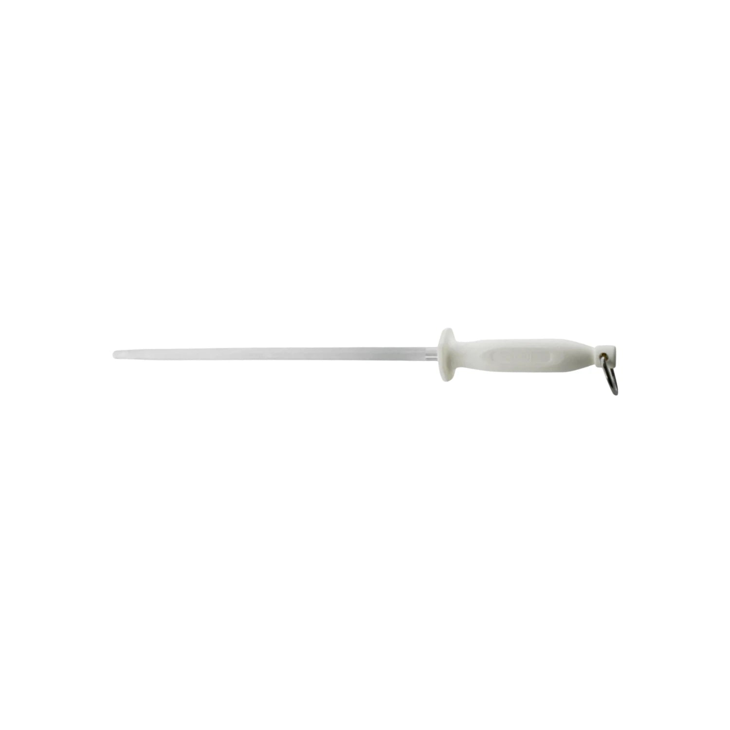 Chaira profesional redonda para afilar cuchillos, acero con mango ergonómico blanco