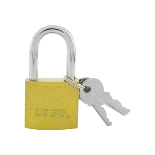 Candado de seguridad LOBO dorado de latón con dos llaves. Ideal para proteger puertas, cajas, armarios y equipaje.