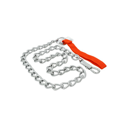 Cadena para perro de acero 5mm con correa de nylon naranja y gancho de seguridad.