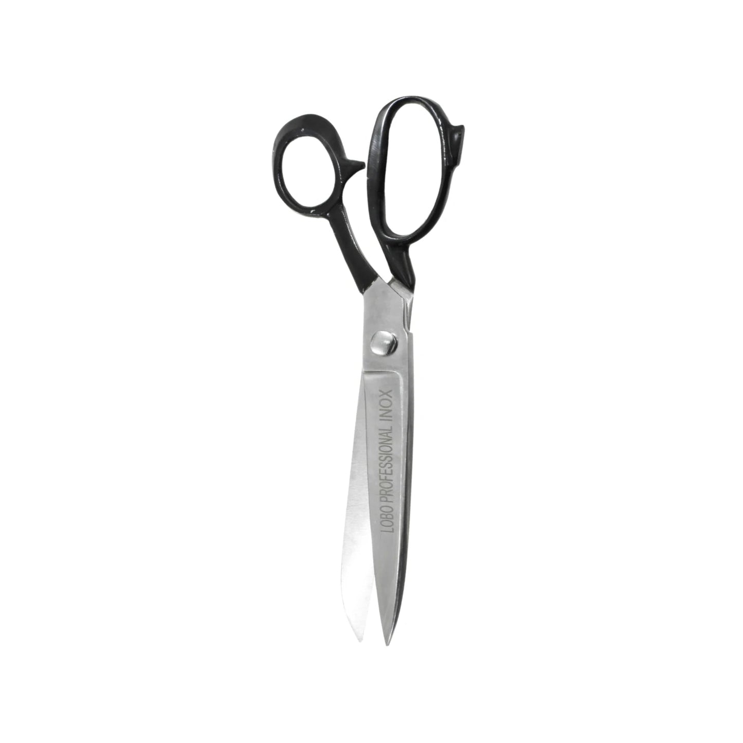 Tijera de sastre profesional LOBO, hojas de acero inoxidable INOX, mangos ergonómicos negros.