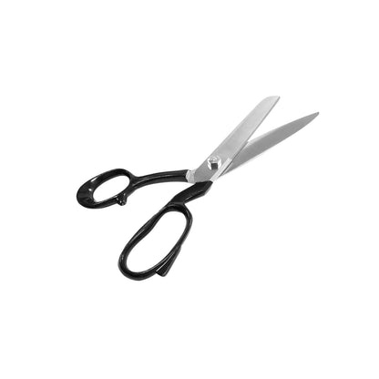 Tijeras de sastre profesionales de 12" con mangos negros, hojas de acero, para corte preciso de tela.