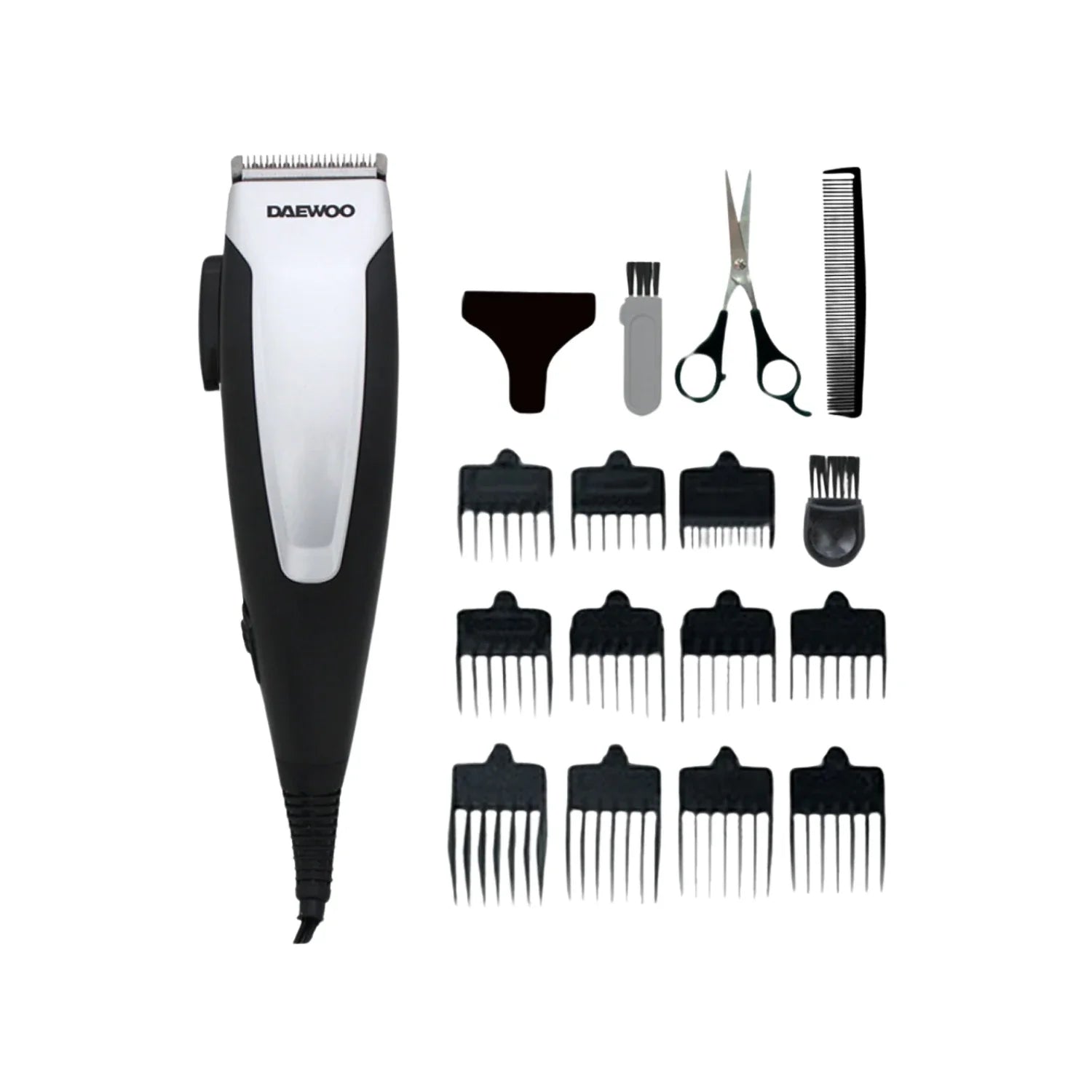 Cortadora de cabello inalámbrica.,Cuchillas de precisión hecha de acero inoxidable, recubiertas de titanio, extraibles para fácil limpieza.,Interruptor de encendido/apagado.,Incluye:,Un Cortadora,Nueve accesorios para peine con ajusted e longitud., Un peine con guía de oreja dereche e izquierda.,Un peine.,Unas tijeras.,Un cable de carga.,Un protecto de hojA,Cepillo limpiador.,Cepillo para el cuello y lubricante.,120 V – 60Hz- 5 W,Consumo de energía: 0.00115 kWh.,Funcionamiento continuo 50 minutos.